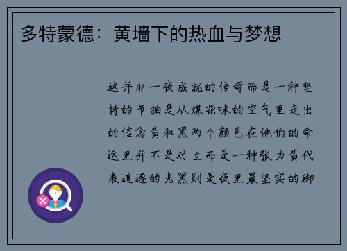 多特蒙德：黄墙下的热血与梦想